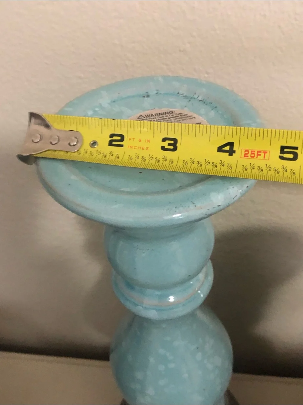 Pier 1 Aqua Ceramic Candlestick Holder. 13.5”
